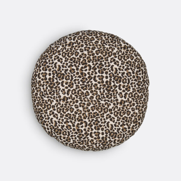 Coussin rond Aretha en coton texturé avec imprimé léopard recto-verso