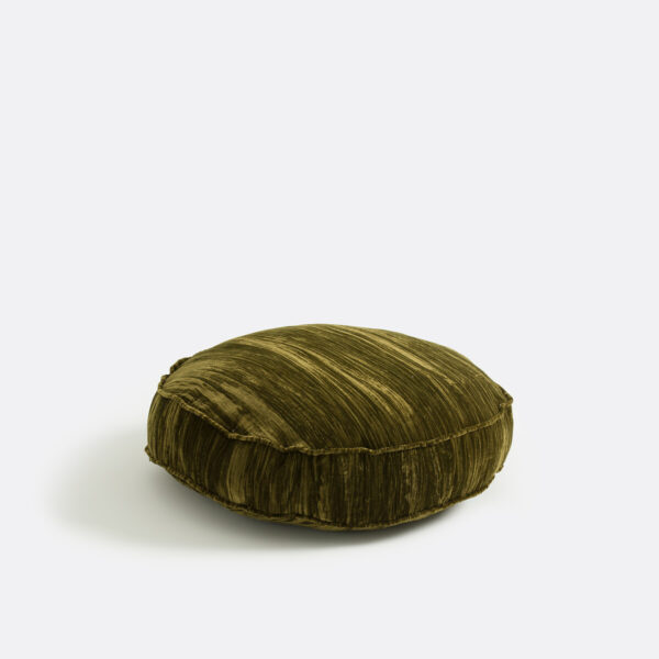 Coussin de sol Susana rond en panne de velours irisée, diamètre 50 cm
