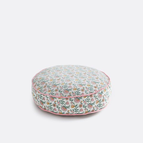 Coussin de sol Yassia rond en velours avec imprimé de petites fleurs
