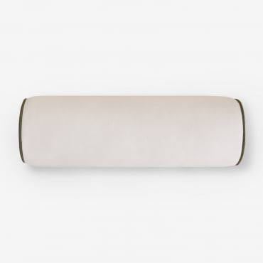 Coussin rouleau Somalia blanc Gardenia en tissu avec forme cylindrique et passepoil