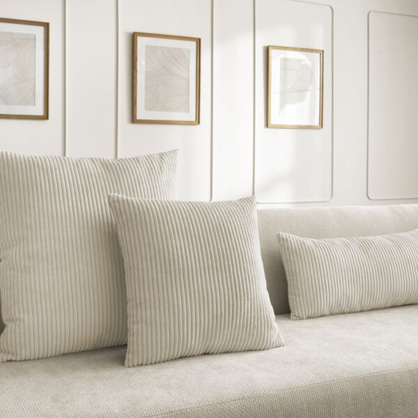 Coussin biface STOCKHOLM BOBOCHIC beige rectangulaire à deux faces textiles