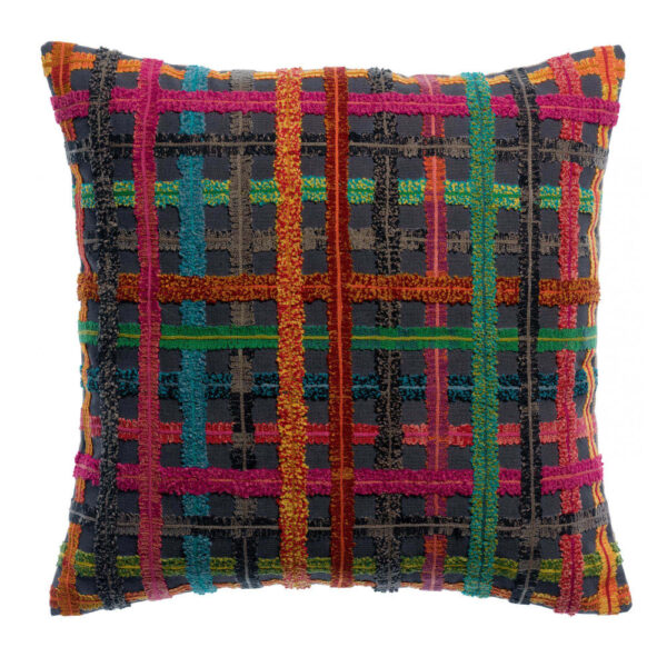 Coussin brodé Soline multico carré avec broderies et housse en coton