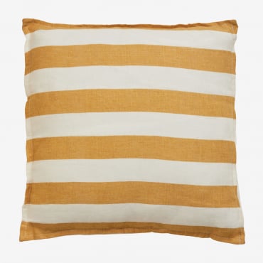 Coussin Trakos Sklum carré en lin blanc et jaune curry