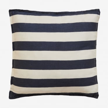 Coussin Trakos Sklum carré blanc et bleu marine en lin