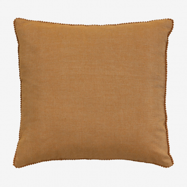 Coussin Marmai Sklum carré jaune mimosa en chambray de coton à pompons