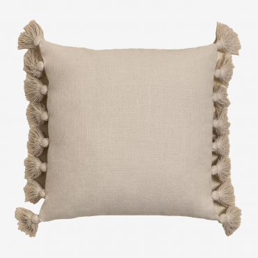 Coussin Sklum Monsey beige lin carré avec pompons aux extrémités