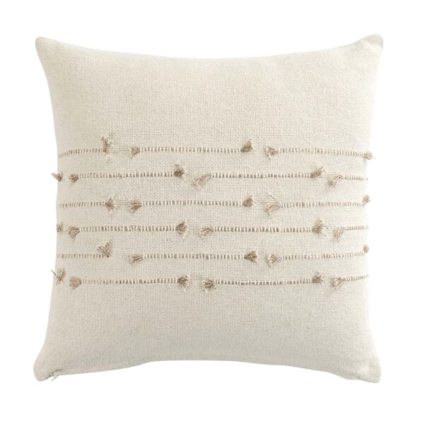 Coussin déhoussable Home Maison crème, recto à fils coupés et verso uni