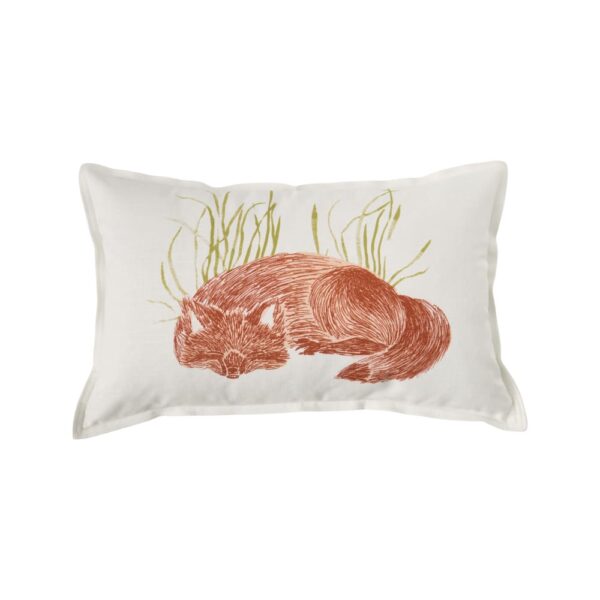 Coussin CAMIF Promenons-nous dans les bois blanc à motif renard endormi
