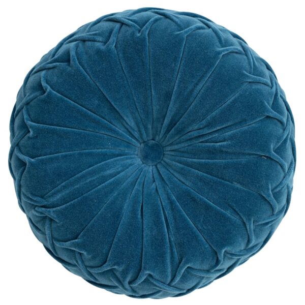 Coussin rond Becquet bleu canard plissé avec bouton capitonné central