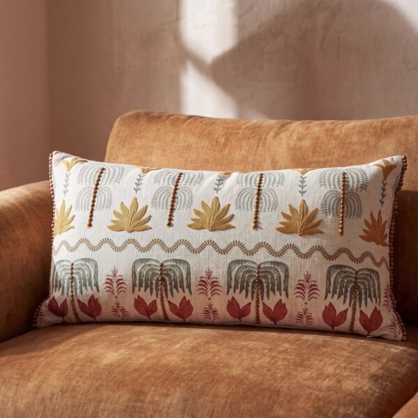 Coussin coton lin Maisons du Monde rectangulaire à motif brodé multicolore