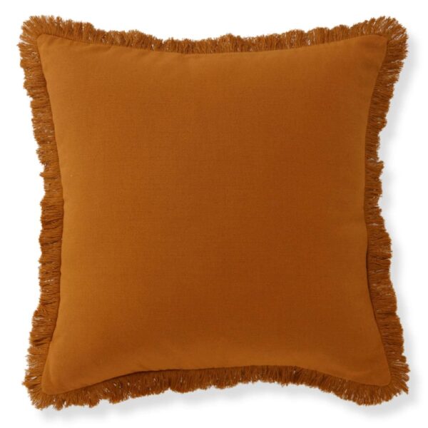 Coussin en coton Becquet marron noisette carré à finition frangée