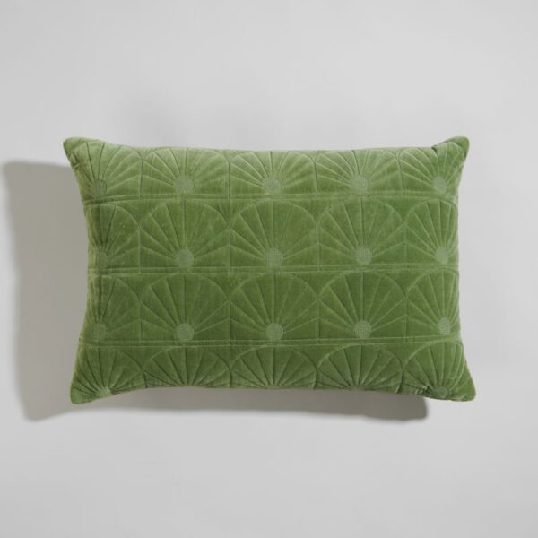 Coussin COUPOLE Maisons du Monde en coton vert, motif surpiqué en relief rectangulaire