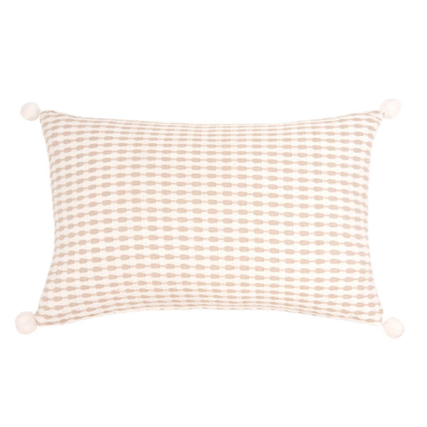 Coussin Maisons du Monde rectangulaire écru et beige avec pompons