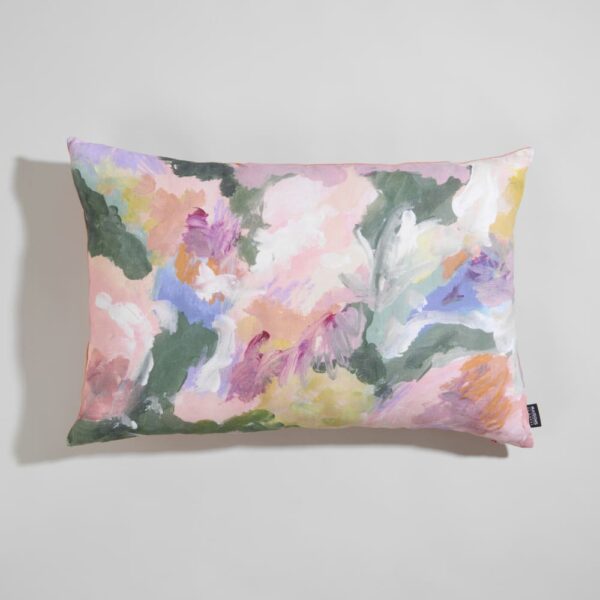 Coussin Maisons du Monde FLORIGE en lin, motif abstrait multicolore et dos uni