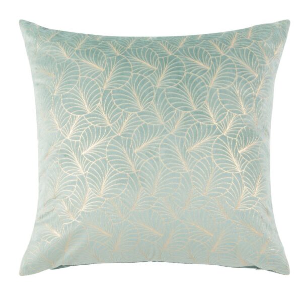 Coussin Maisons du Monde en velours brillant vert clair, motif doré