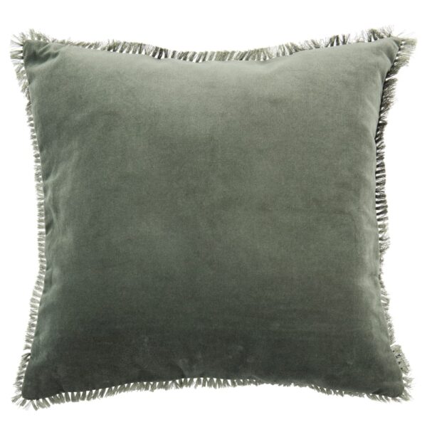 Coussin CATANIA Maisons du Monde vert en velours avec mini pompons