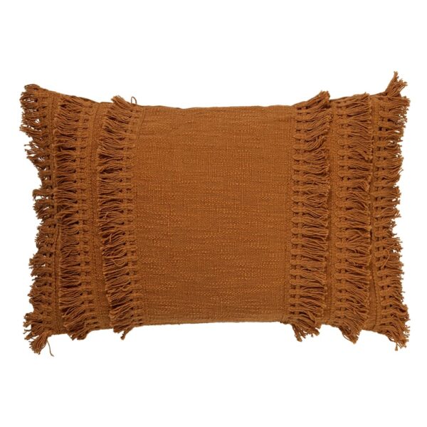 Coussin Dutch Decor Fara marron rectangulaire à franges, format décoratif