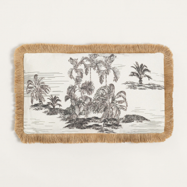Coussin Diwas Sklum rectangulaire gris taupe clair à motifs de palmiers