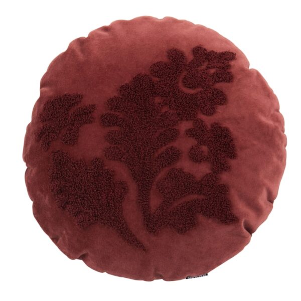 Coussin rond GIRONE Maisons du Monde en velours de coton rouge brodé