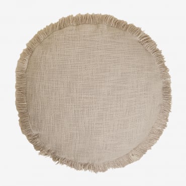 Coussin rond Soncey beige en coton, format circulaire pour canapé ou fauteuil.