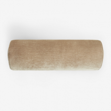 Coussin rouleau Lesoto marron latte en velours avec passepoil