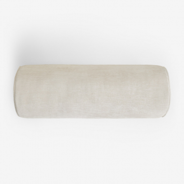 Coussin rouleau Lesoto blanc Gardenia en velours avec passepoil