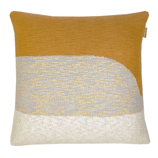 Coussin Sunset Malagoon jaune, format annoncé 50x50 et épaisseur indiquée