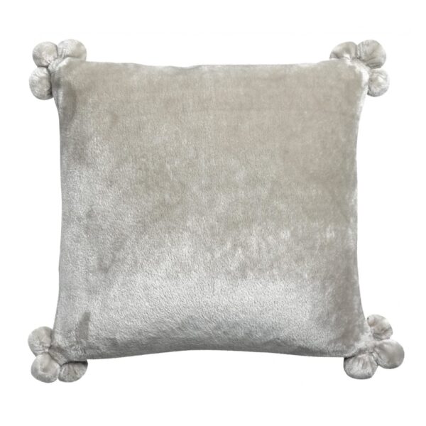 Coussin Vivaraise Tender Pompons perle avec quatre pompons en imitation fourrure