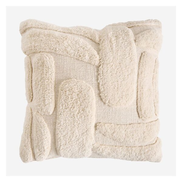 Coussin tufté Anouk écru en coton, carré, avec motif texturé en relief