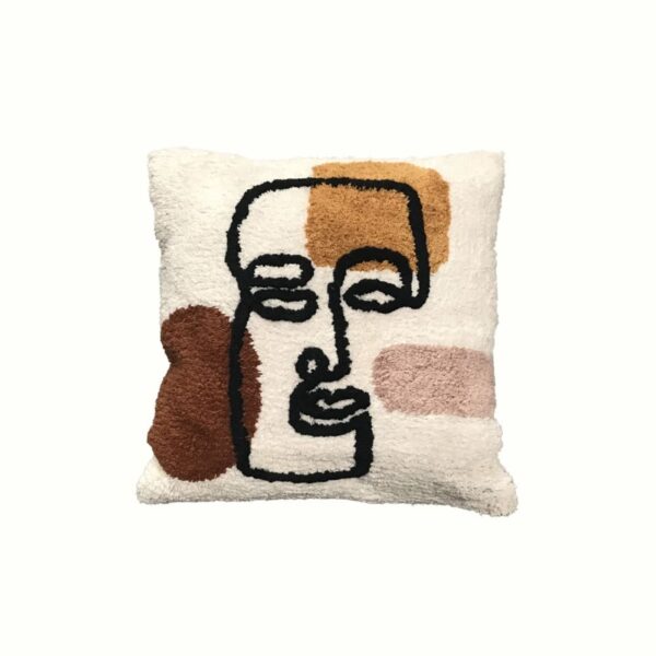 Coussin tufté Retro Mood carré blanc cassé à face graphique en coton