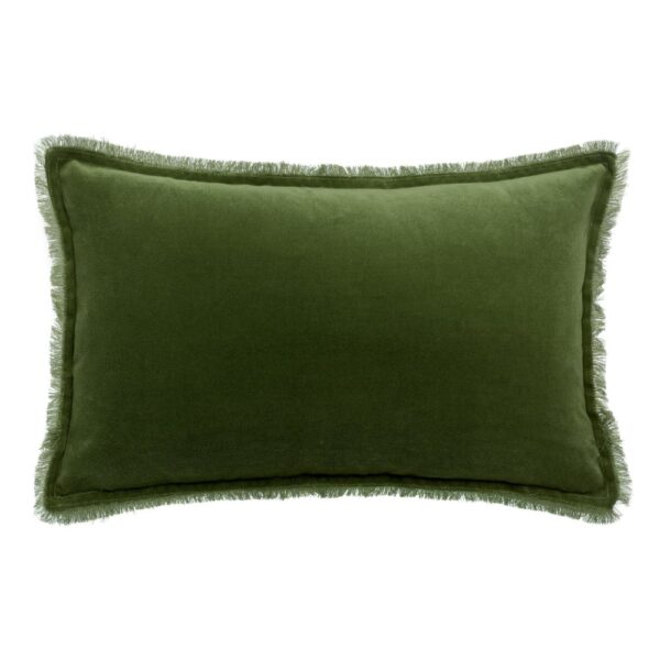Coussin Fara Vivaraise rectangulaire uni en velours de coton avec franges