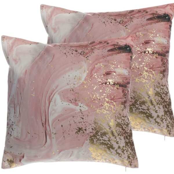 Coussins décoratifs Beliani carrés roses et dorés à motif marbré