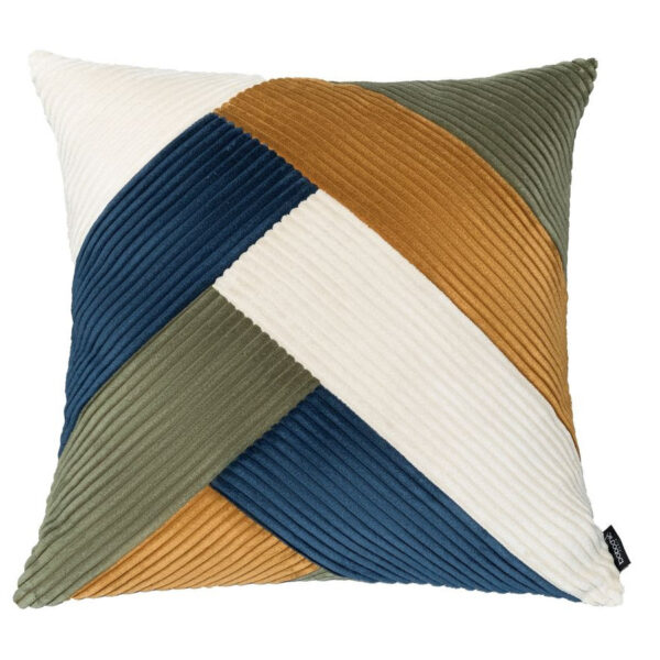 Coussins BOBOCHIC LARA carrés bleus en velours côtelé, réversibles et en patchwork