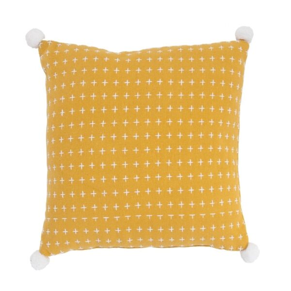 Coussin Future Home Divali carré curry avec broderies blanches et pompons