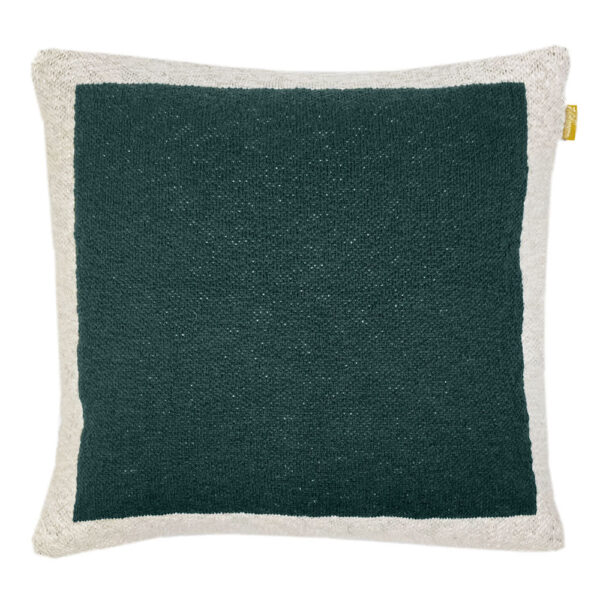 Coussin affiche Malagoon vert uni, format décoratif annoncé en 50 x 12 x 50 cm