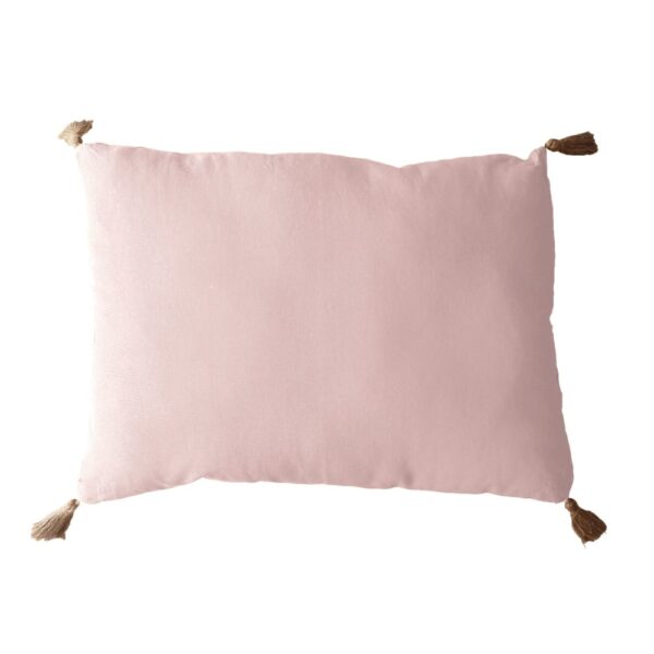 Coussin Enjoy Home à pompons vieux rose rectangulaire avec détails en jute