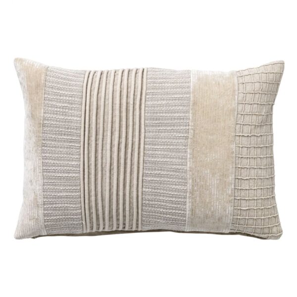 Coussin Hoii Laurence beige à rayures et carreaux, velours côtelé et coton tissé