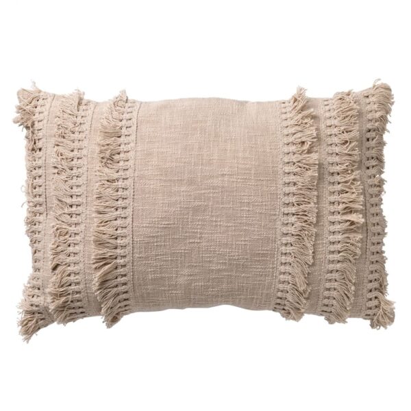 Coussin décoratif Dutch Decor Fara beige uni avec franges sur le devant