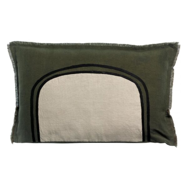 Coussin Laly Vivaraise olive, format allongé et mélange de lin et coton