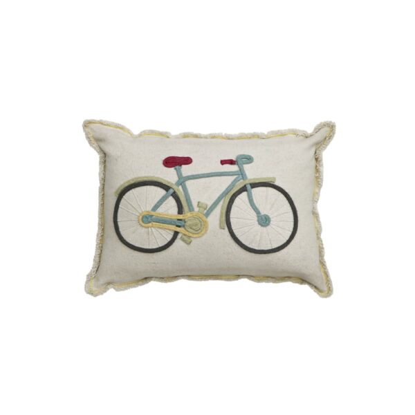 Coussin Lorena Canals Bike en coton naturel, brodé d’une bicyclette colorée