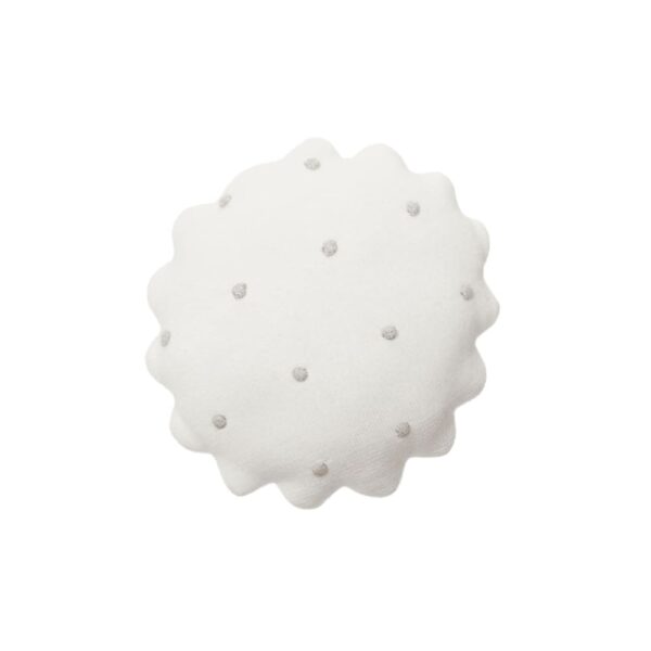 Coussin biscuit Lorena Canals rond en tricot ivoire à petits pois