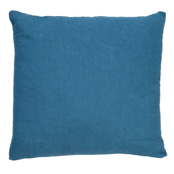Coussin Dutch Decor Linn bleu uni avec enveloppe en lin et fermeture éclair