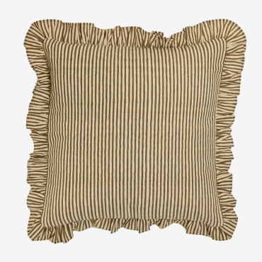 Coussin Clouzot carré en coton rayé beige et vert militaire clair