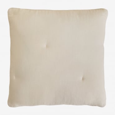 Coussin Becourd Sklum carré beige crème en gaze de coton avec finition texturée