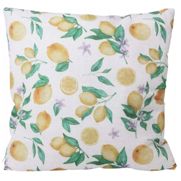 Coussin coton motif citrons Wadiga carré blanc vert et jaune