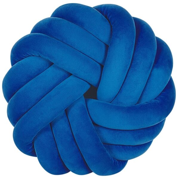 Coussin décoratif Beliani rond à nœuds en velours bleu marine