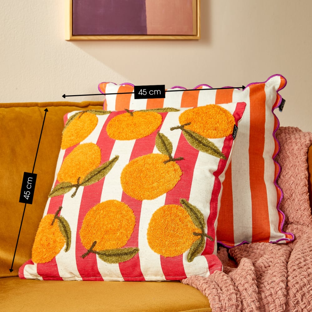 Coussin décoratif Mica Decorations carré à motif orange et rayures rouges — vue 4