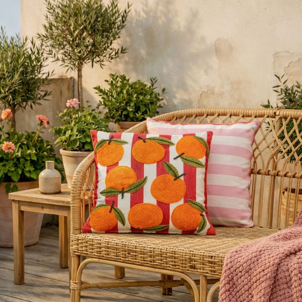 Coussin décoratif Mica Decorations carré à motif orange et rayures rouges — vue 5