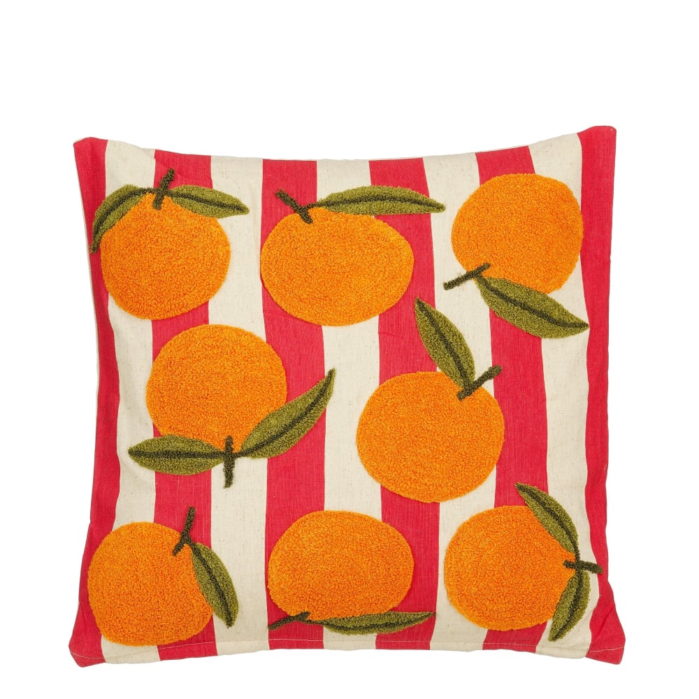 Coussin décoratif Mica Decorations carré à motif orange et rayures rouges