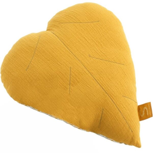 Coussin Sauthon PROMENONS-NOUS jaune en forme de feuille de tilleul
